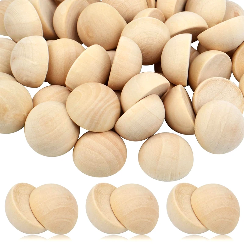 30pcs 20mm Wooden Half Balls, Unfinished Split Wood Half Beads Ball for Gnome Noses Paint DIY Craft Home Decor Xmas Ornaments