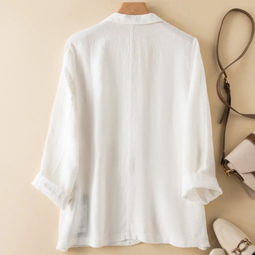 

Women's Casual Linen Short Suit Coat Spring Autumn Long Sleeve Thin Cotton Linen Blend Fashionable Outerwear