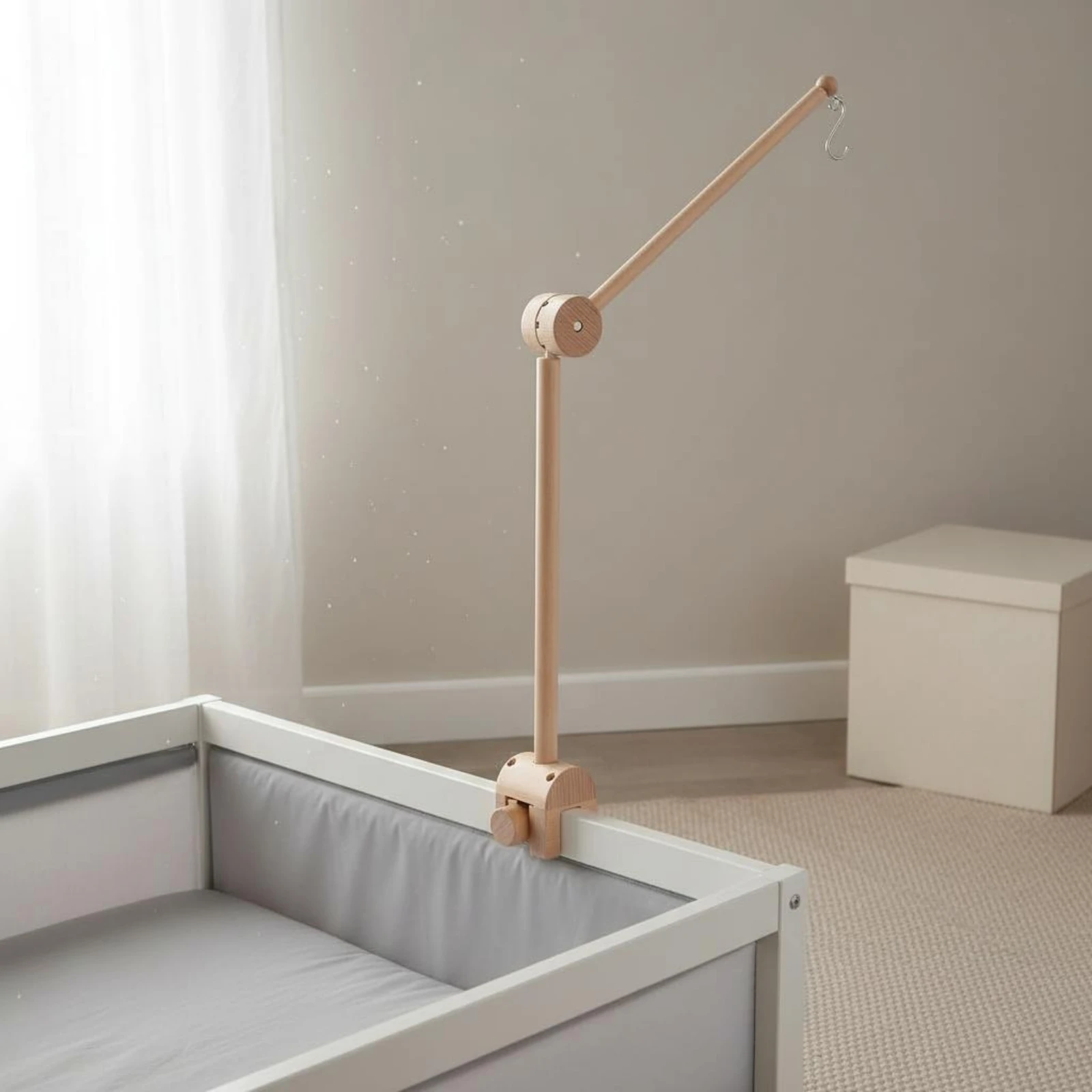 Wooden Crib Mobile Arm Natural Wood Arched Baby Mobile Stand Baby Bed Bell Holder Adjustable Nursery Decor Easy to Install