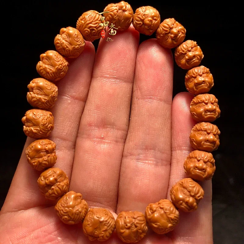 

Jucai Women's Monkey Bracelet Men's Toy Walnut Collectables-Autograph Peach Pit Brave Troops Hand Pieces Stone Carving