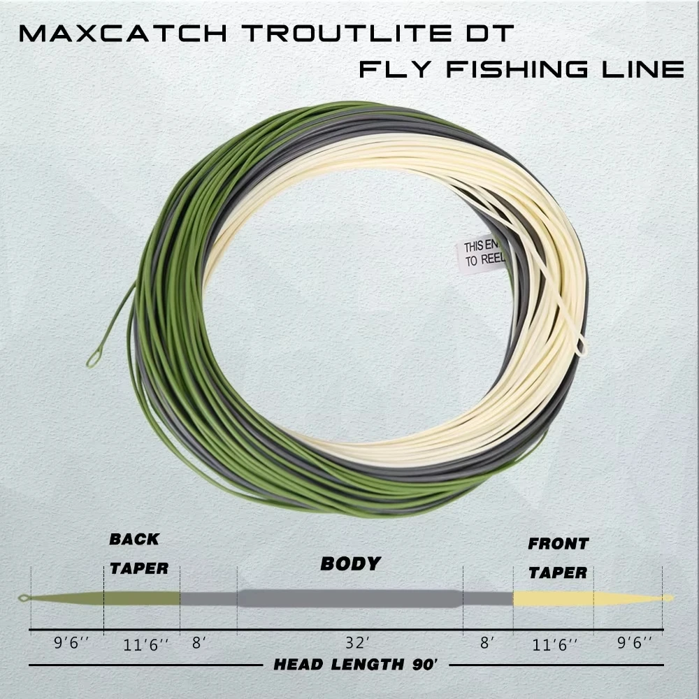 Maxcatch Real Troutlite Double Taper Fly Fishing Line 90FT DT Floating Fly Line 3-6WT Two Welded Loops Smooth Casting Line