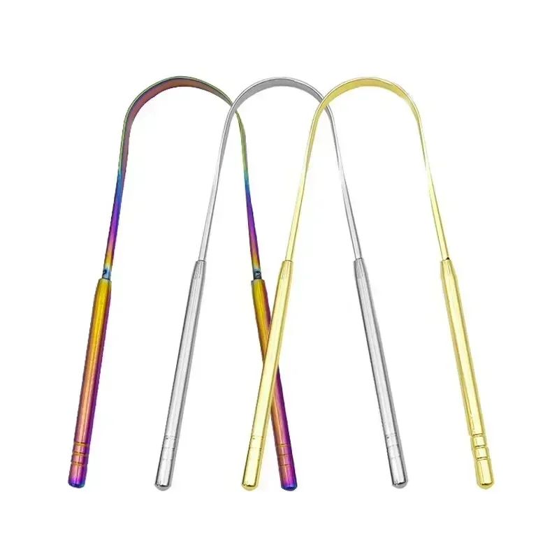 Raschietto per lingua in acciaio inossidabile a 4 colori, metallo a forma di U, pulizia dell'alito fresco, spazzolino per lingua rivestito, strumenti per l'igiene orale