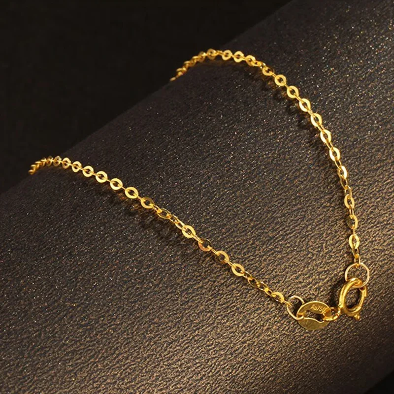 LABB Real 18K Gold Bracelet Pure Au750 Flash O Plain Chain DIY Simple Small Fresh Bracelet Women's Boutique Jewelry Gift B0056