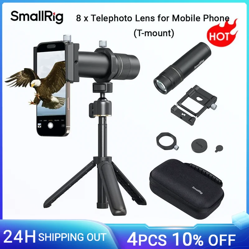 SmallRig Universal Mobile Phone 8x Telephoto Lens  for iPhone 16 Pro / Pro Max T-mount Telephoto Lens w Tripod Lens Clamp 4737