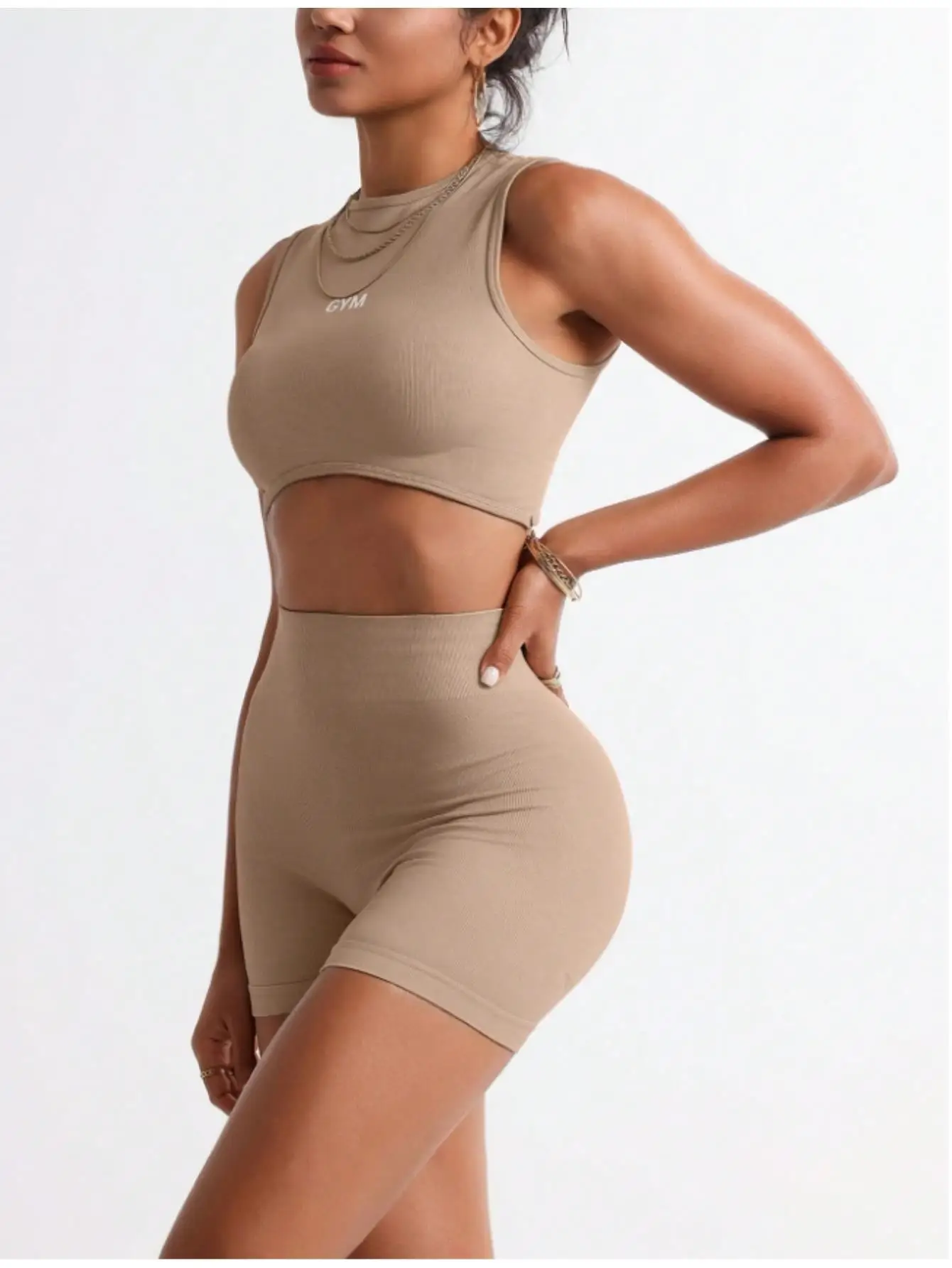 Women's 2 Piece Workout Sets Letter Print Crop Tank Top and High Waisted Biker Shorts Gym Outfits