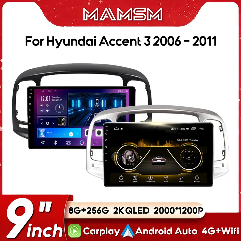 

Для Hyundai Accent 3 2006-2011 Автомобильный радиоприемник Мультимедийный видеоплеер Навигация GPS Android 13 Стерео Carplay Auto 4G Wi-Fi DSP IPS