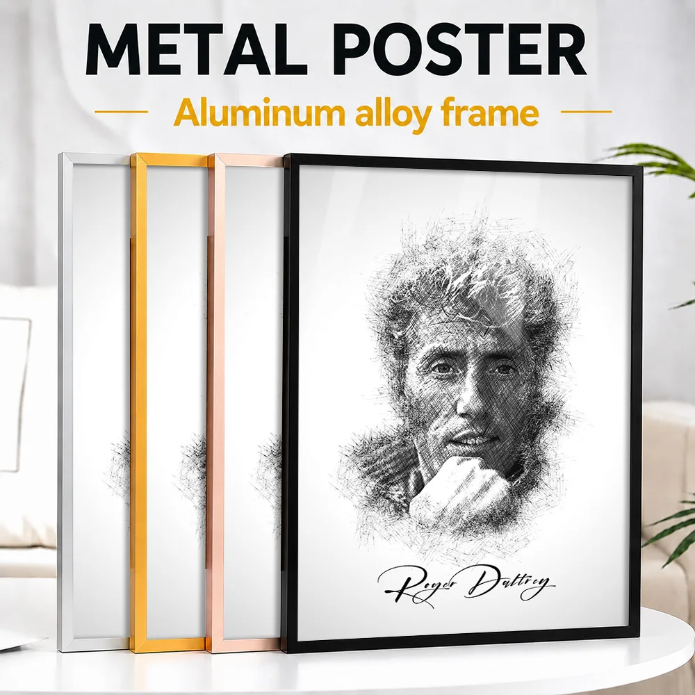 Roger Daltrey Portrait Framed Aluminum Metal Poster Personalized Sketch Drawing Wall Art For Record Room And Recording Studio