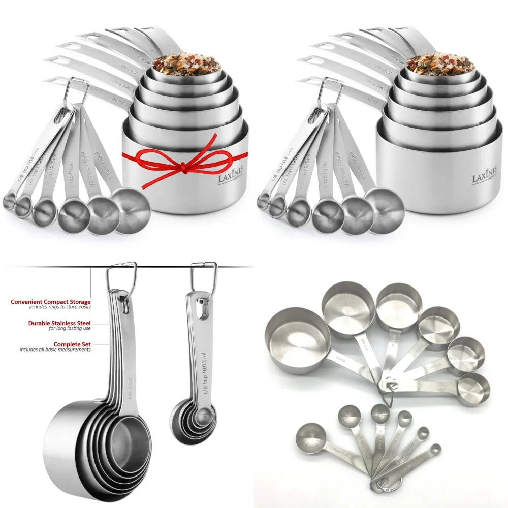 

Stainless Steel Measuring Cups and Spoons Set Heavy Duty 12 Piece 6 Cups 6 Spoons Kitchen Baking Tools Cooking Utensils for