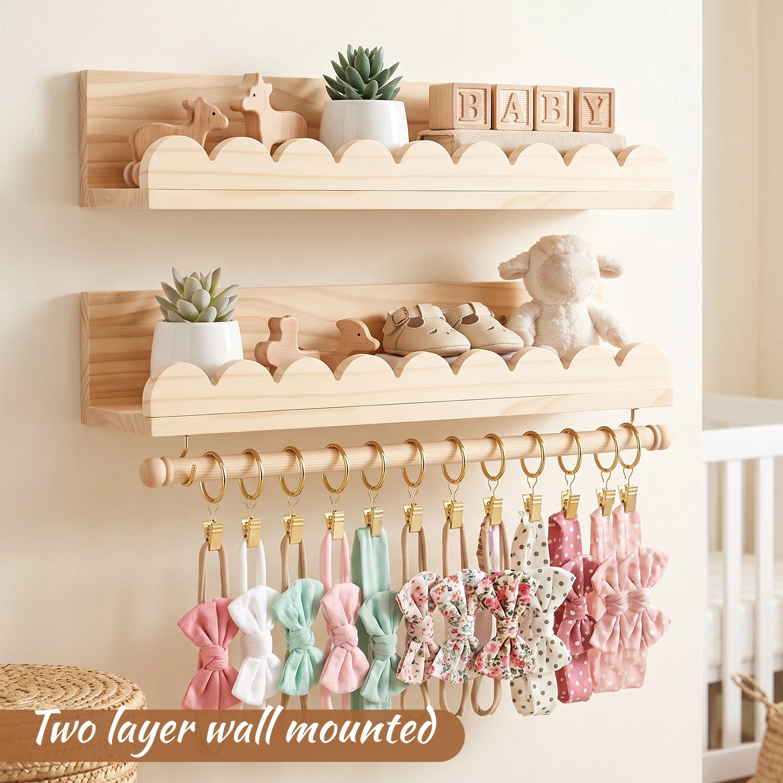 Boho Wooden Wall Shelves Rustic Natural Design Nursery Floating Shelf Decorative Storage Racks for Home Wall Decor