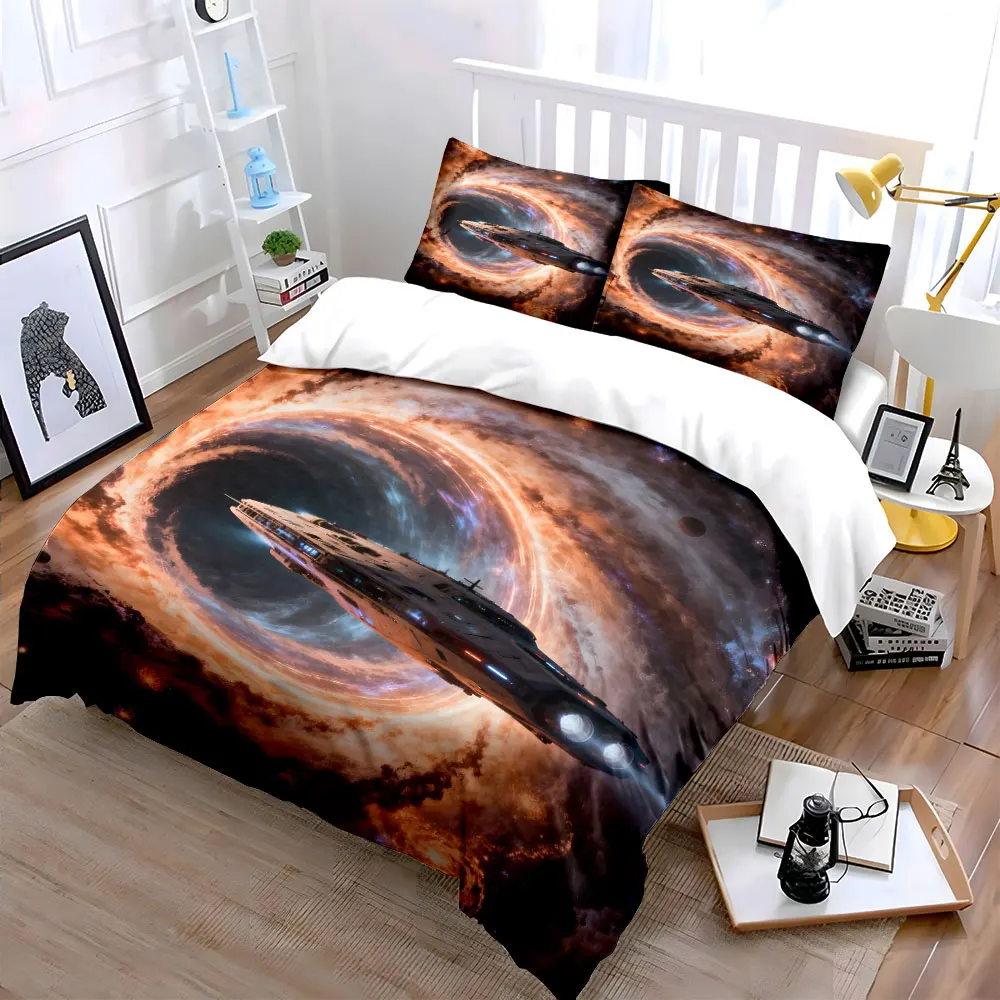 Spaceship Traveling Through Stunning Wormhole Duvet Cover Set with 3D Printing Design Soft Polyester Bedding Set for gifts