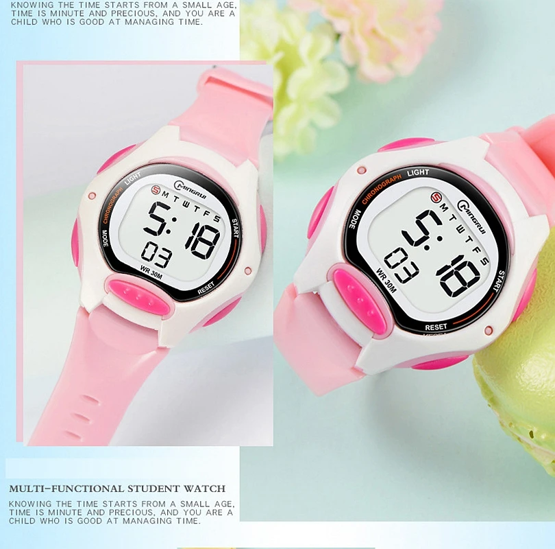 Watch for Girl Waterproof Digital Sport Kids Watches White Silicone Strap Alarm Electronic Young Children Watch Clocks