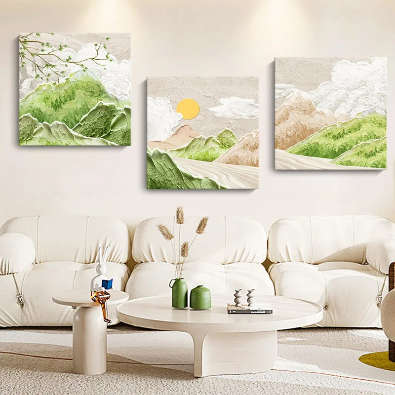 Cream wind triple fresh scenery sofa background wall decorative painting Nordic living room dining room bedroom modern