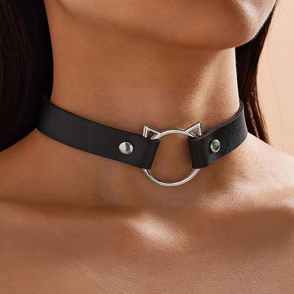 2023 New Punk Gothic PU Leather Choker Heart Cat Collar Necklace Fashion Girls Chain Jewelry Accessories Neck Women Y5U8