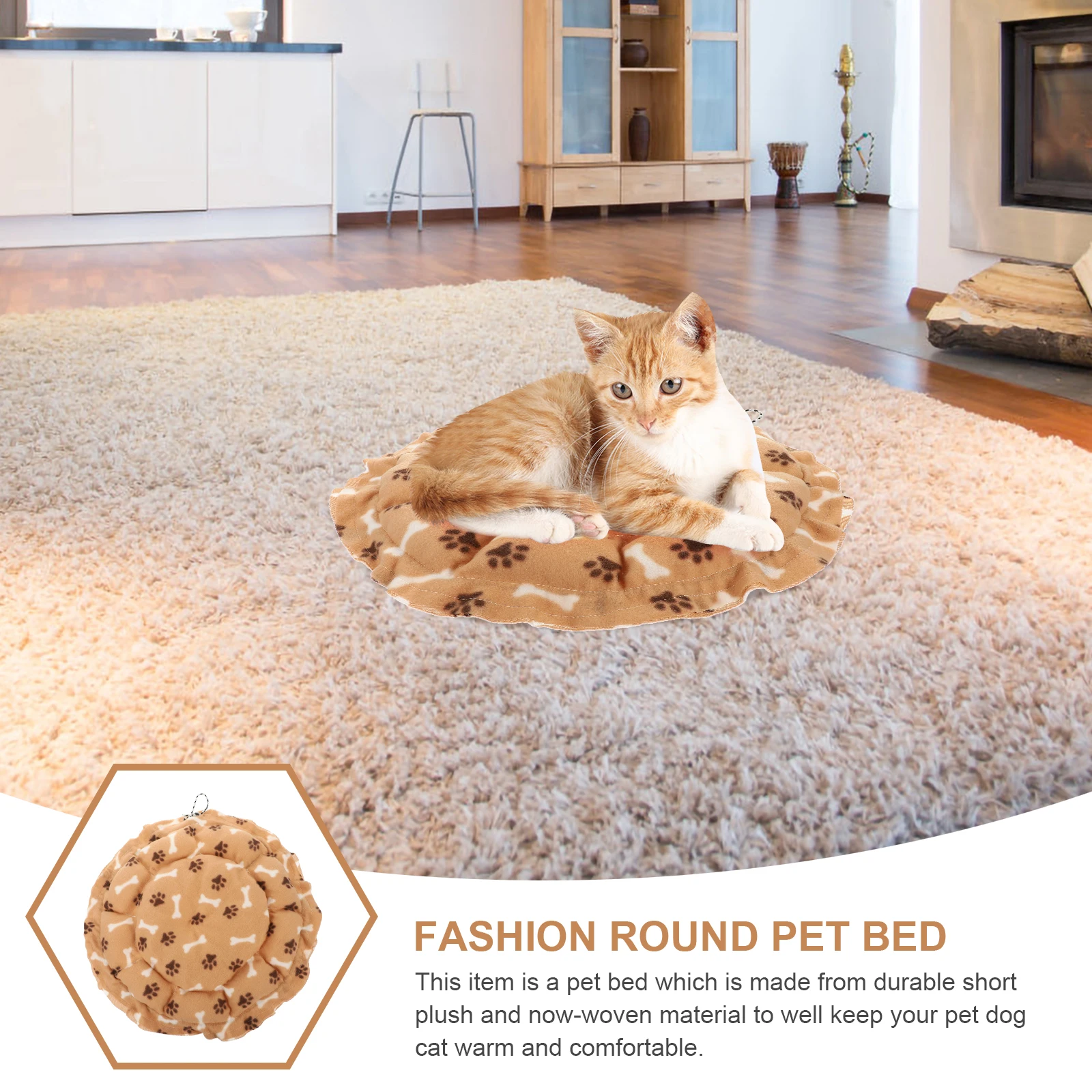 

Fleece Cat Round Pet Bed Durable Round Beds Winter Nest Dog Puppy Sleeping Footprint Pet Supplies Clean Home