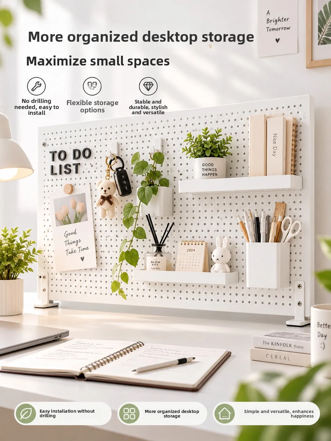 Nordic Style Adjustable Height Desktop Organizer Holder Hole Board Accessories No Drilling Required Clip on  Connectors S...