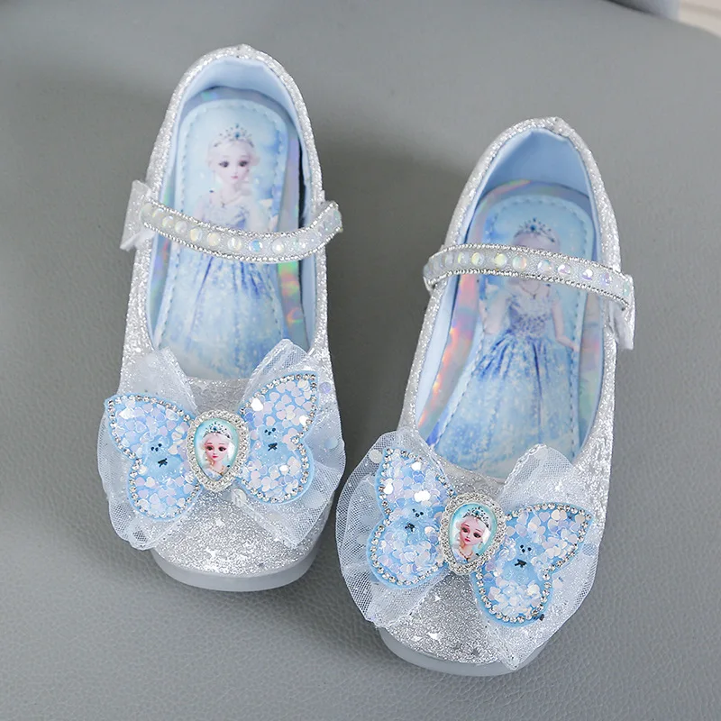 Disney Frozen Princess Elsa Cartoon Soft Sole Sandals Baby Girl Princess Crystal Shoes Children Flat Girl Shoes Size 23-34