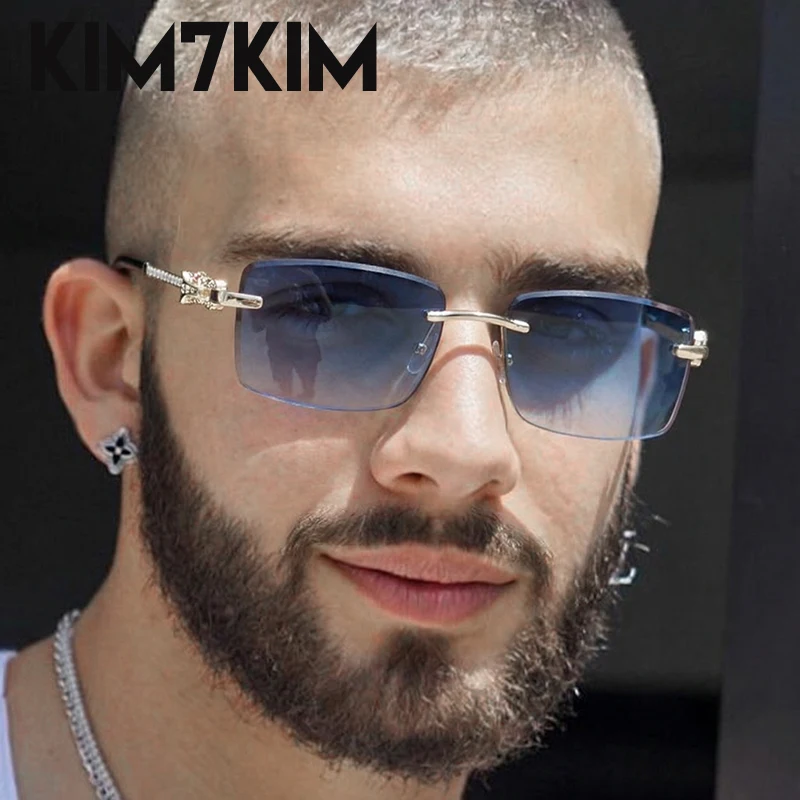 

Square Photochromic Leopard Head Sunglasses 2026 Men Luxury Brand Rimless Metal Frame Sun Glasses Driving Eyewear Hip Hop Shades