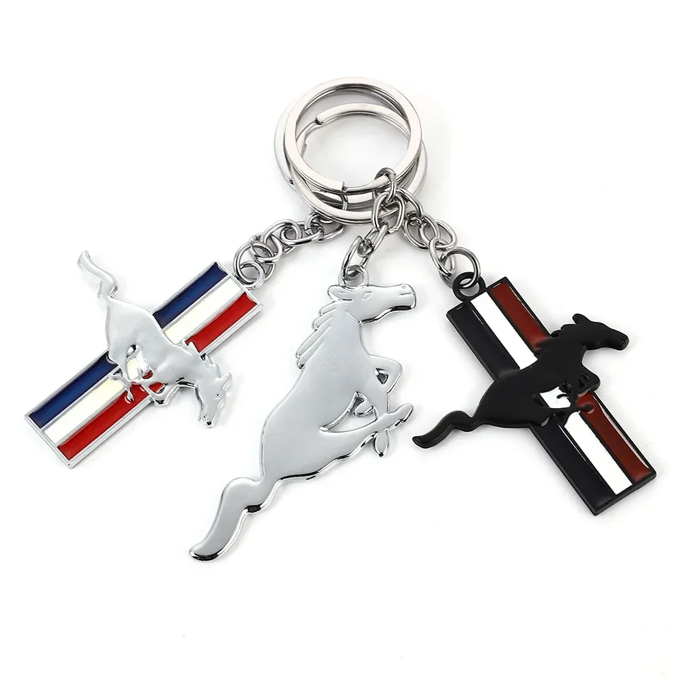 Metal 3D Car Keychain Running Horse Emblem Badge KeyChain keyring Key Chain for Mustang Shelby GT 350 500 Cobra Car Styling