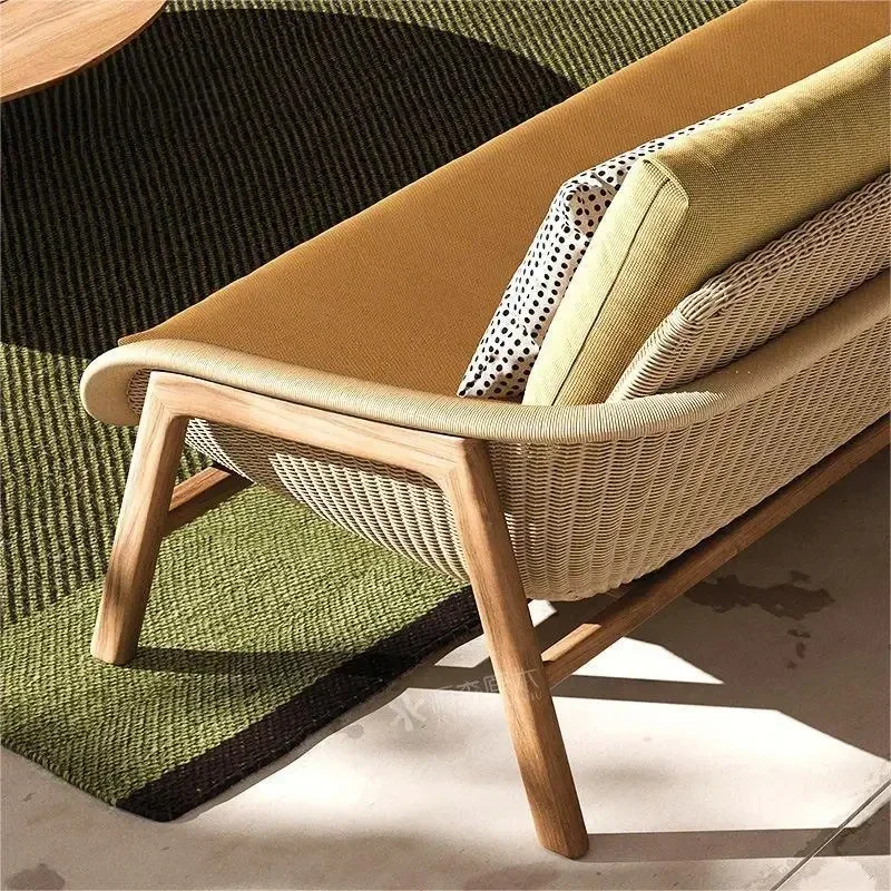 โซฟากลางแจ้งหรูหราไม้โซฟาลานโรงแรมไม้สักชุดเฟอร์นิเจอร์สวน