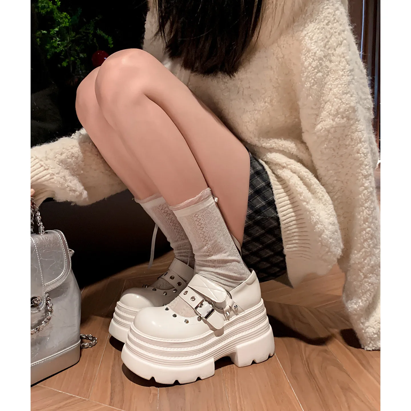 MKKHOU Fashion Pumps New High Quality Genuine Leather Shoes Punk Style Thick soled Shoes Height Raising Women's Shoes