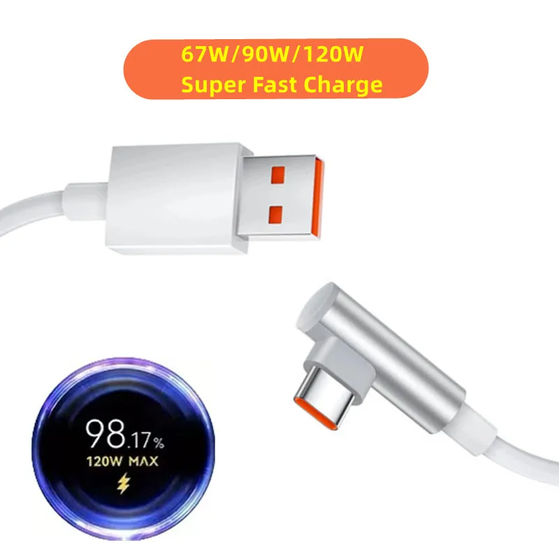 67W 120W USB-C Super Fast Charge 6A Type C Elbow Cable for Xiaomi 12 13 14 15 17 Redmi Note 13 14 Pro POCO X5 X6 Pro Quick Line