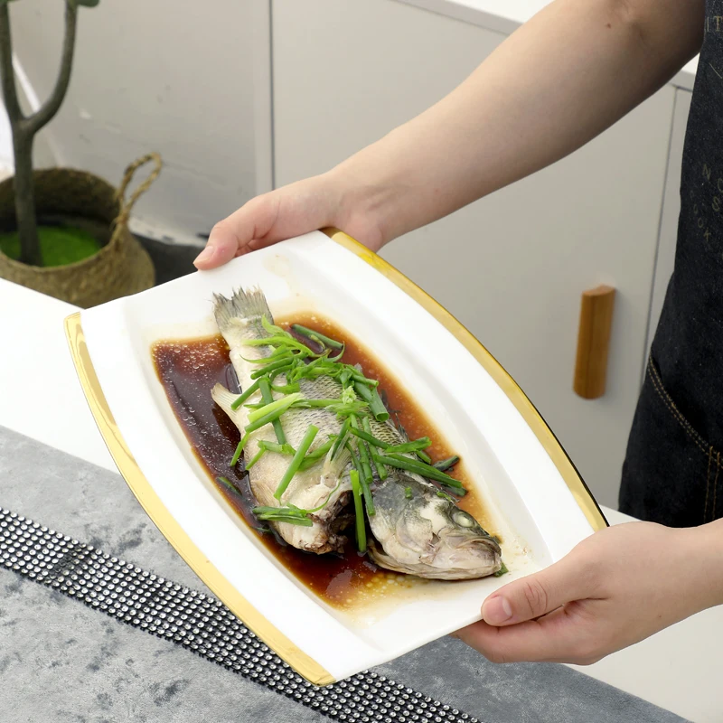 12inch, Bone China Fish Dish, Ceramic Plate. Porcelain Dishes for Serving, Dinner Plates Tableware, Kitchen Utensils