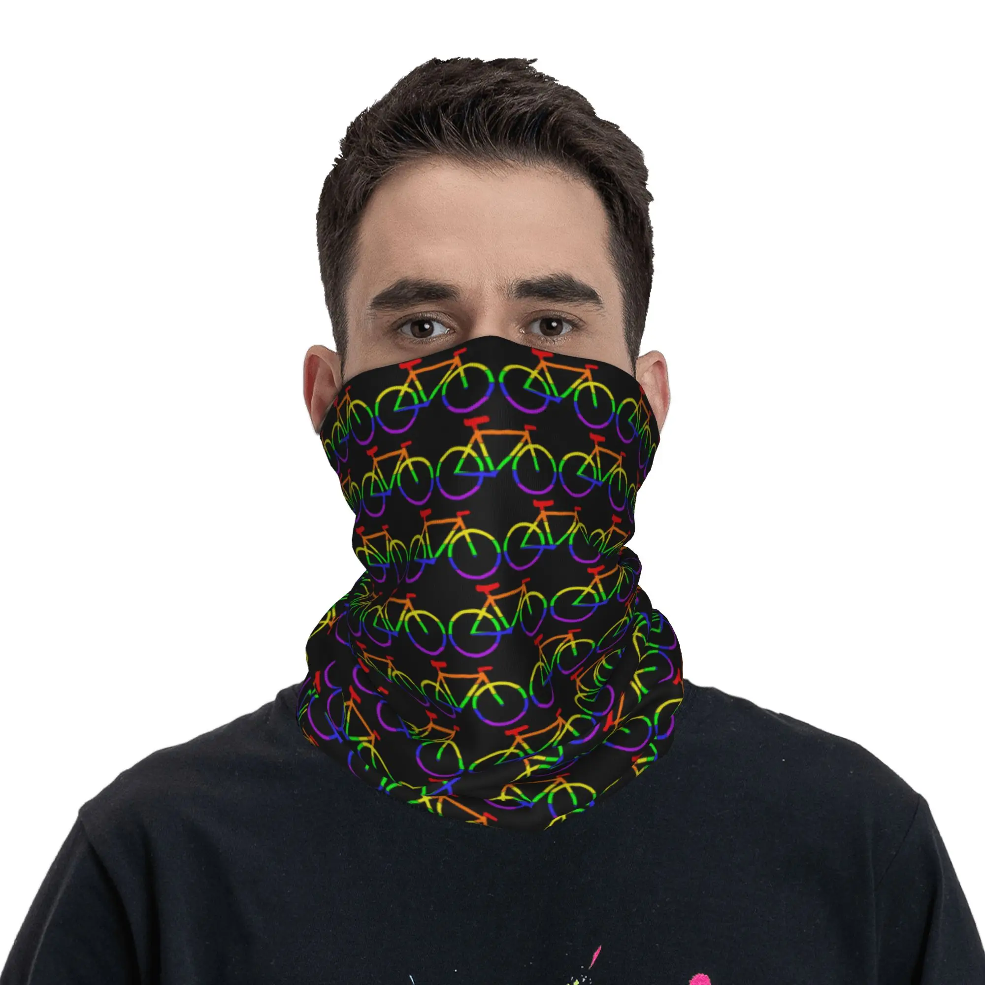 

Rainbow Pride Bike LGBTQ Bandana Neck Cover Printed Wrap Scarf Face Mask Hiking Fishing for Men Women Adult Windproof