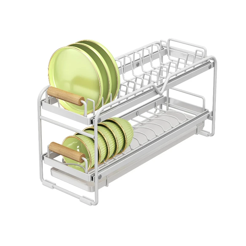 Kitchen Dish Drying Rack Slide-Out Cabinet Storage Under Sink Cutlery Rack No-Drill Installation for Easy Setup