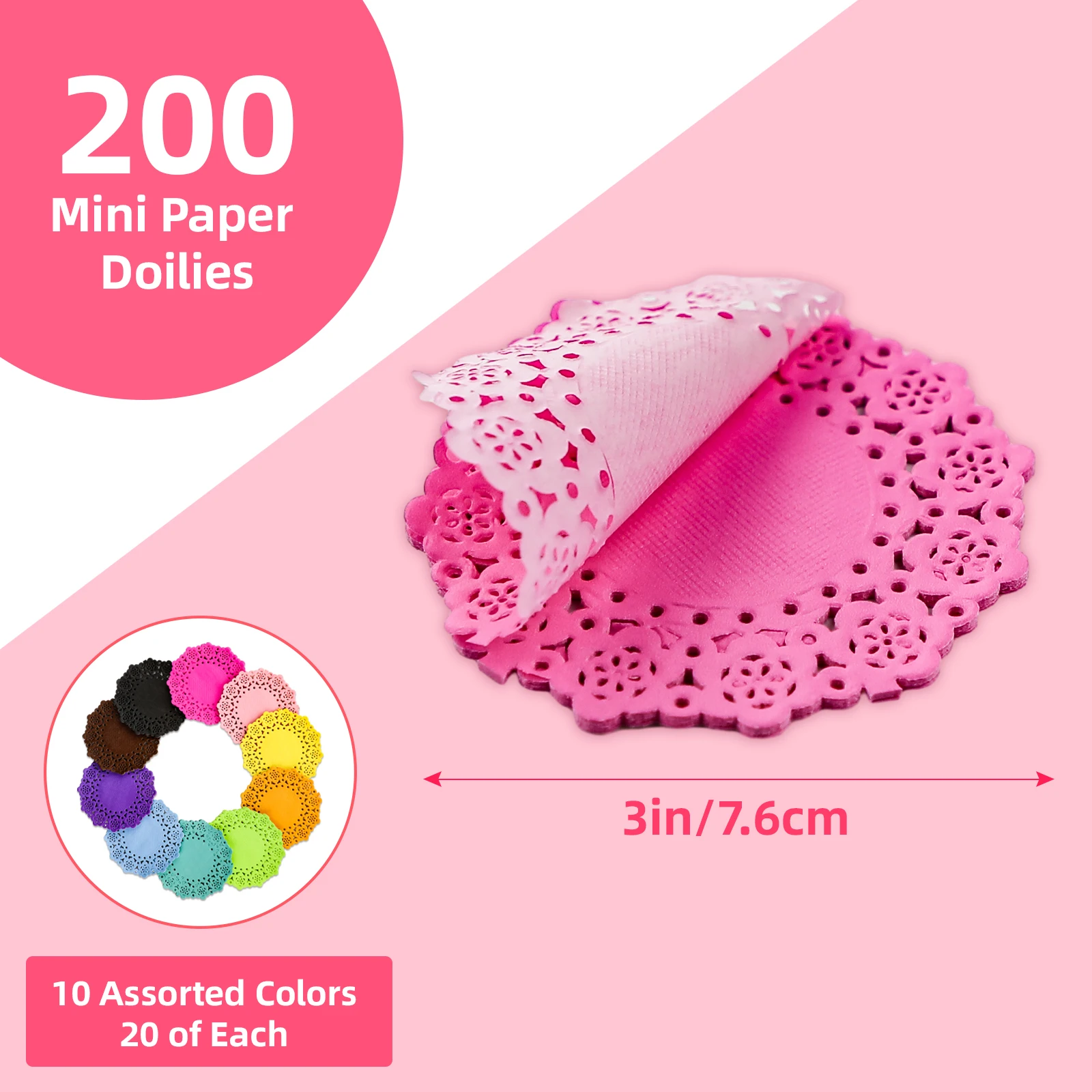 200 Pcs 3 Inch Round Lace Colored Paper Doilies, Assorted 10 Colors Mini Paper Doilies for Tables