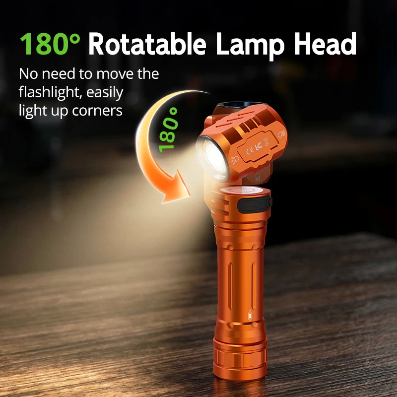 Dual-beam rotating head flashlight with magnetic tail maintenance light work light long-lasting outdoor camping light