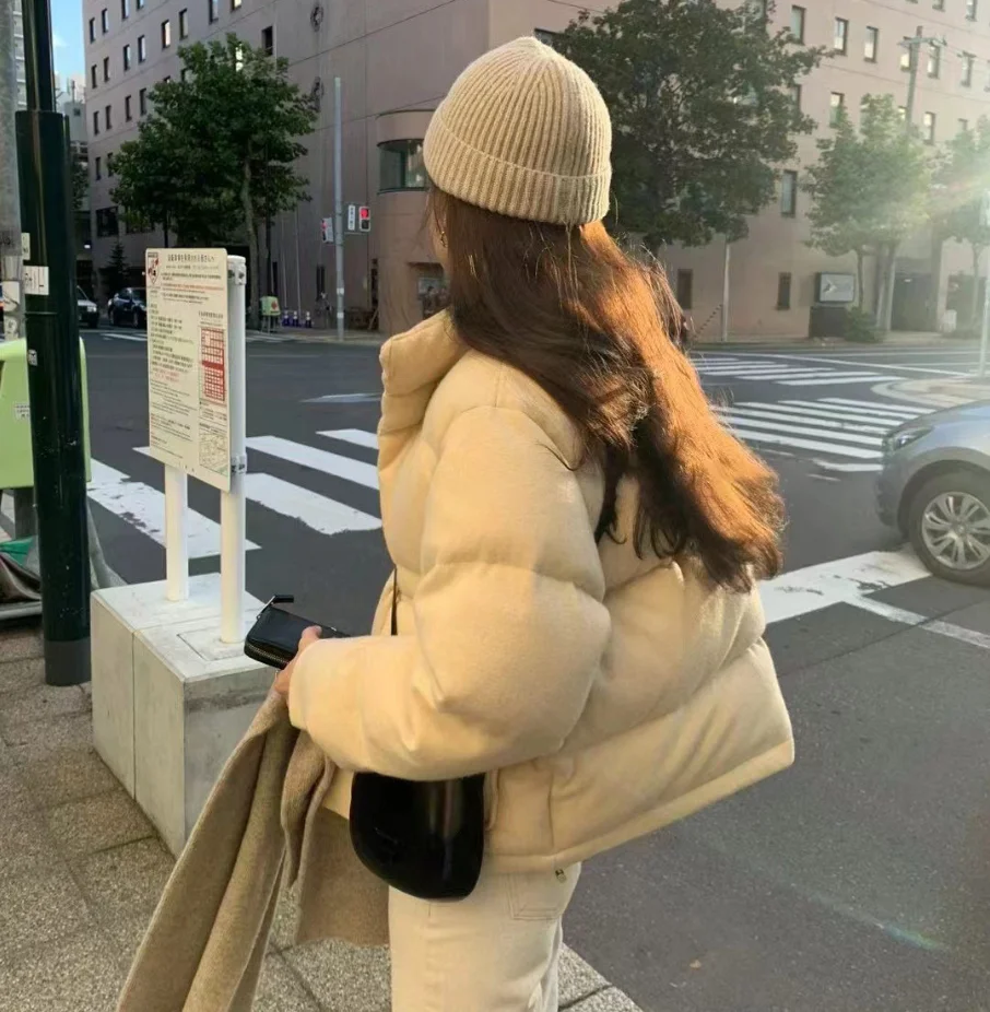 オンス2025 冬用暖かいウールスタンドカラーブレッドダウンジャケットアウターウェアルーズフィットデュダウンコートスリ通勤スレ