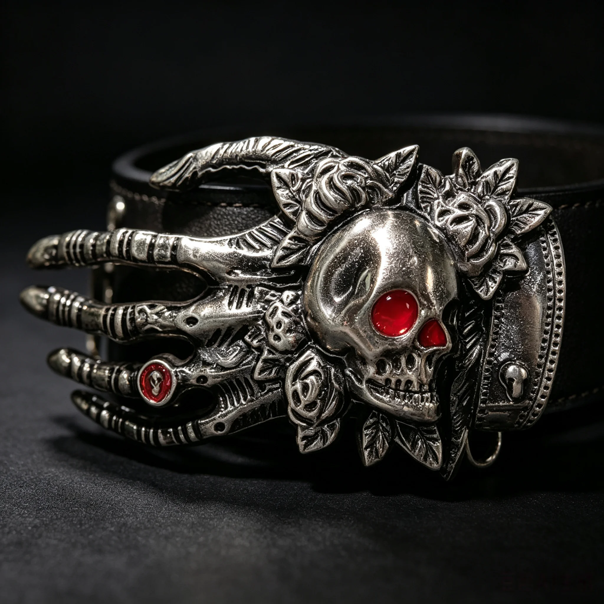 1Pcs Gothic Skull Skeleton Hand Rose Alloy Belt Buckle Replacement (Only Buckle No Strap), Men Buckle Matches Jeans Punk Pants L