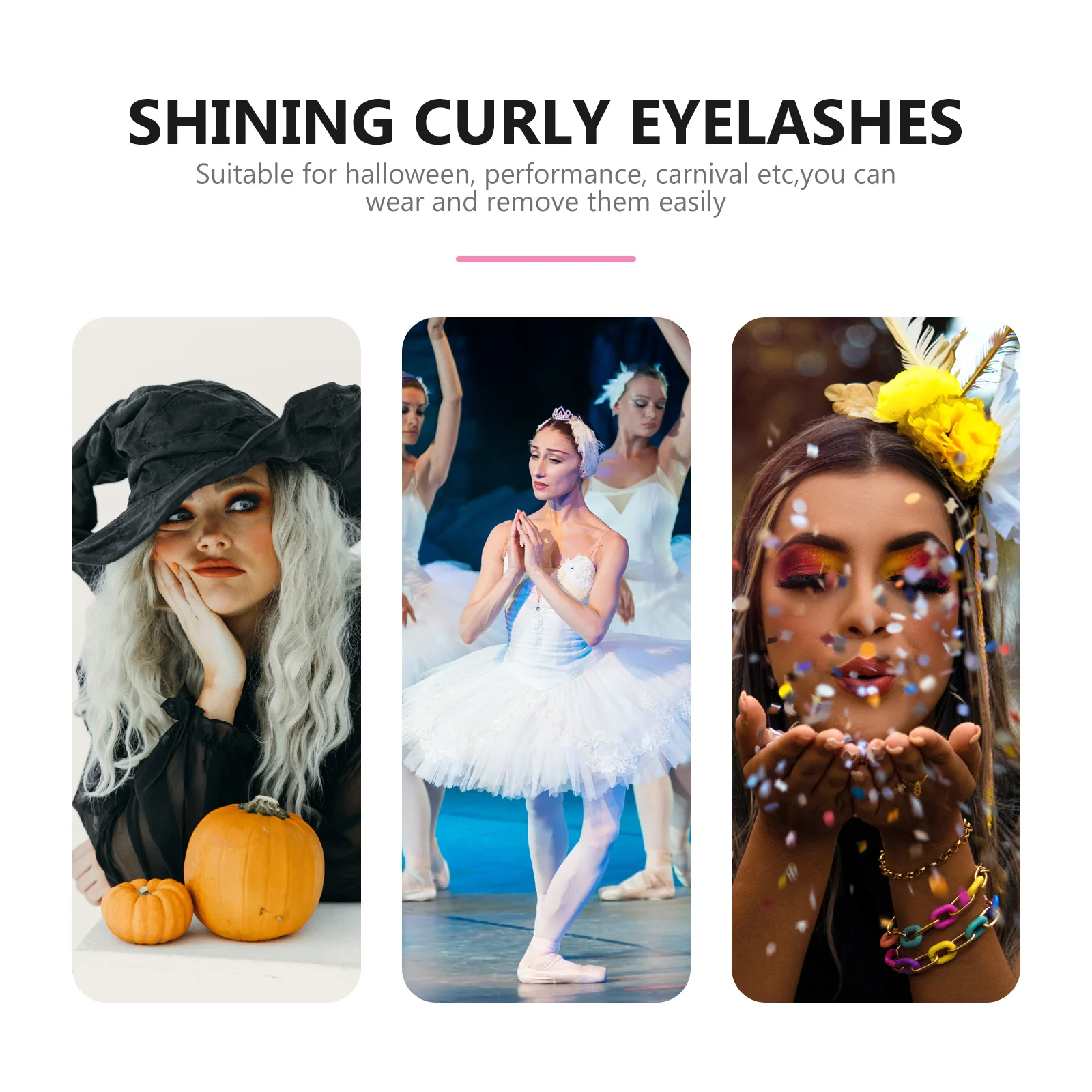 

3Pairs Fake Eyelashes Easy Wear Remove Curly Style for Halloween Event Festival Stage Eye Enhancement Halloween Eyelashes