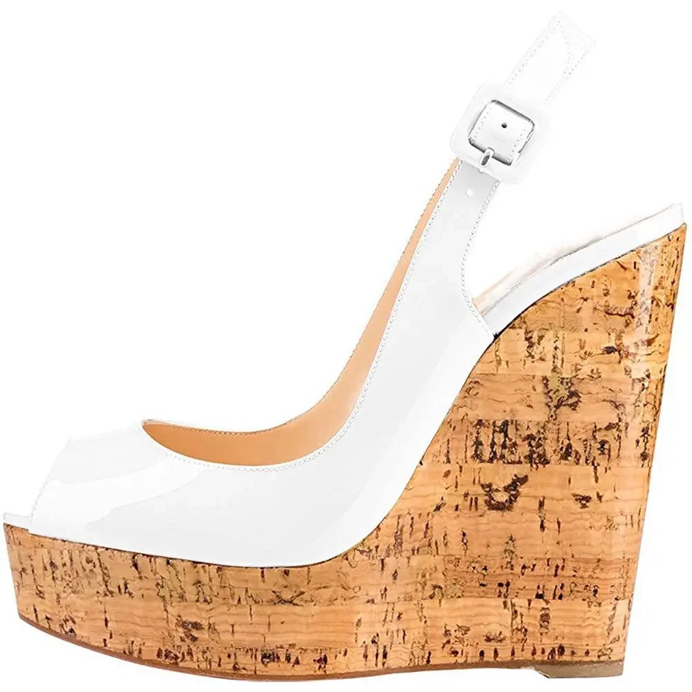 2021 New Style Customizable Fashion Wedge Sandals Peep-toe High Heels Patent Leather Women\'s Shoes Large Size