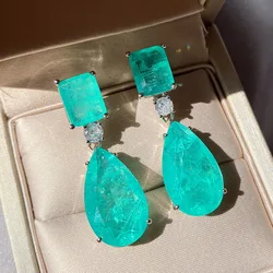 Green Gemstone Drop Earrings Stunning Teardrop and Square Design with Sparkling Accents Perfect for Formal Events Weddings Gifts