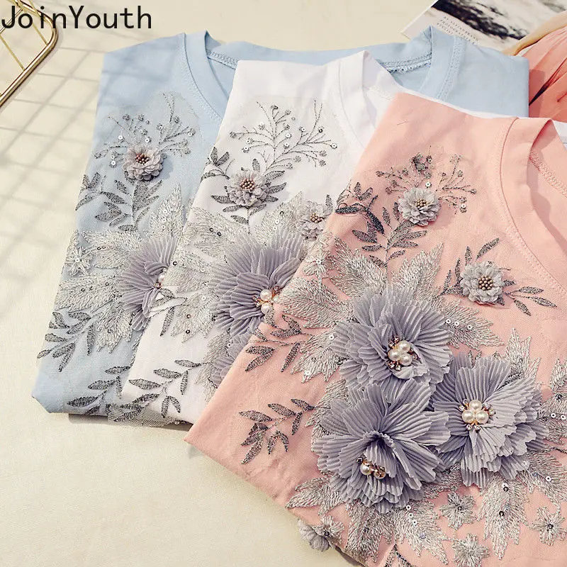 Magliette da donna bianche o-collo manica corta 3D Floral Summer Tees 2024 Ropa Mujer top oversize moda Casual t-shirt coreana 7 n700