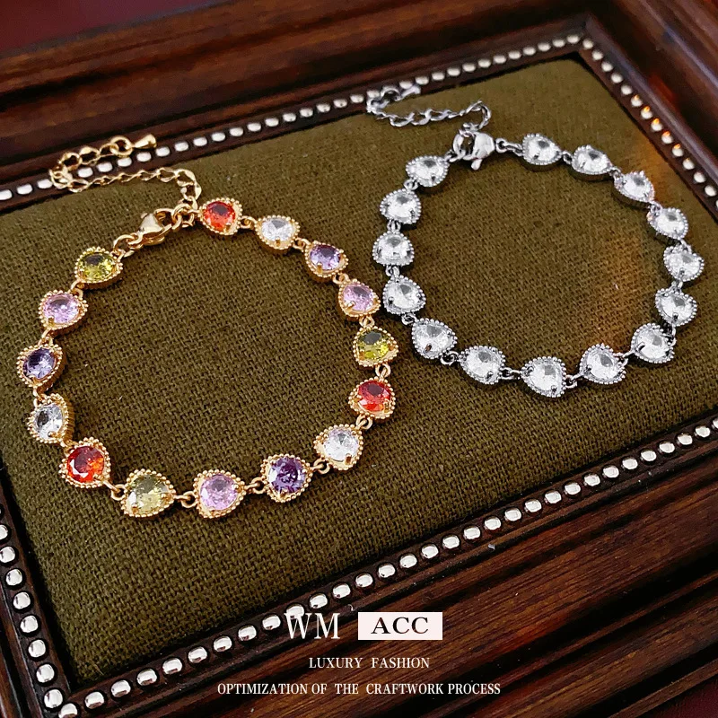 2025 New Women's Colorful Zircon Heart Bracelet, Light Luxury Elevate Style Bangle Jewelry for Dates & Gifting to Girlfriends
