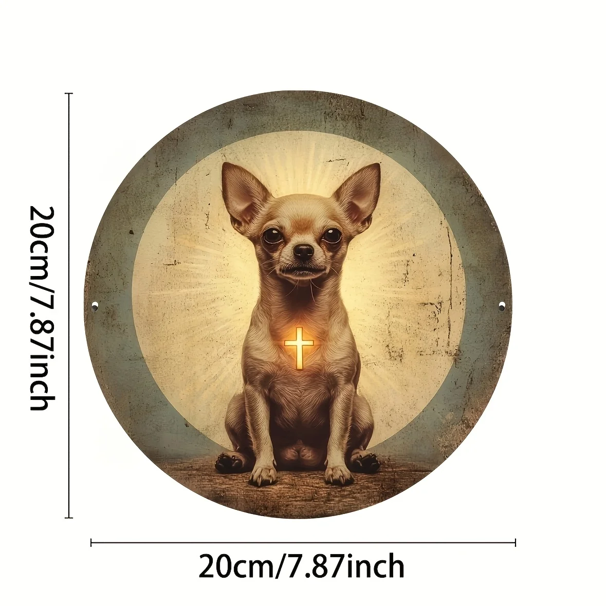 1pc, Chihuahua Pray Aluminum Metal Round Pewter Sign Vintage (8x8 Inch) Wreath Centerpiece, Hanging Decorations, Whimsical Decor