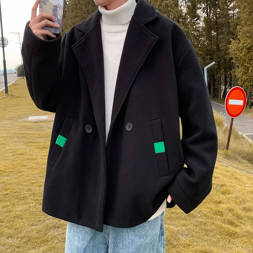 

Мужское шерстяное пальто с отложным воротником, свободного кроя, в корейском стиле, высококачественное, повседневное, на одной пуговице