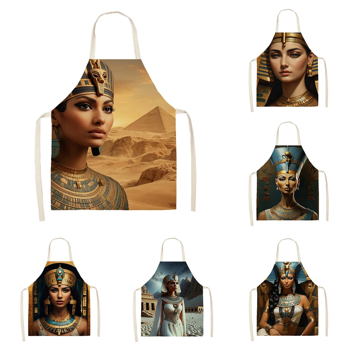 Women's kitchen apron Linen man Children's Big size Child girl Waterproof funny Half Work Coffee ancient Egypt pharaoh retro