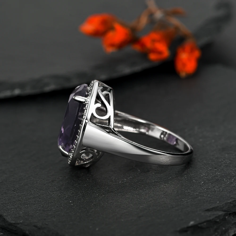 Women\'s Jewelry S925 Silver Ring Amethyst Ring Exaggerated Egg Shaped Female Ring for Women Wedding Party Gifts Purple