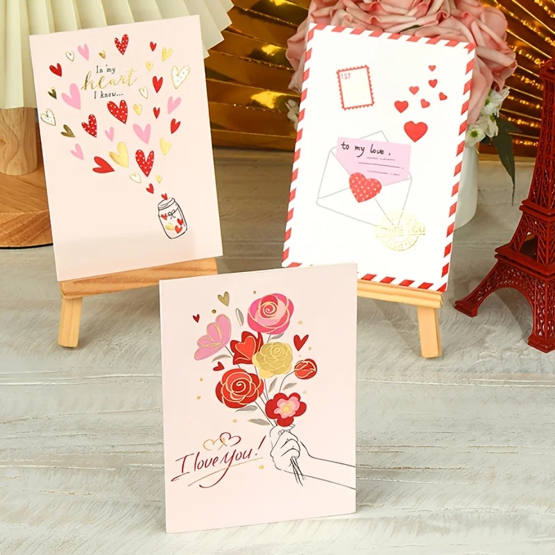 Juego de 9 hojas de tarjetas de felicitación para el Día de San Valentín, regalos simples y creativos para el día de la madre, tarjetas decorativas de bendiciones con sobre