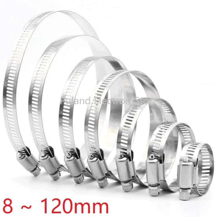 8mm ~ 120mm Stainless Steel Drive Hose Clamp Adjustable Tri Gear Worm Fuel Tube Line Water Pipe Fastener Fixed Clip Spring Hoops