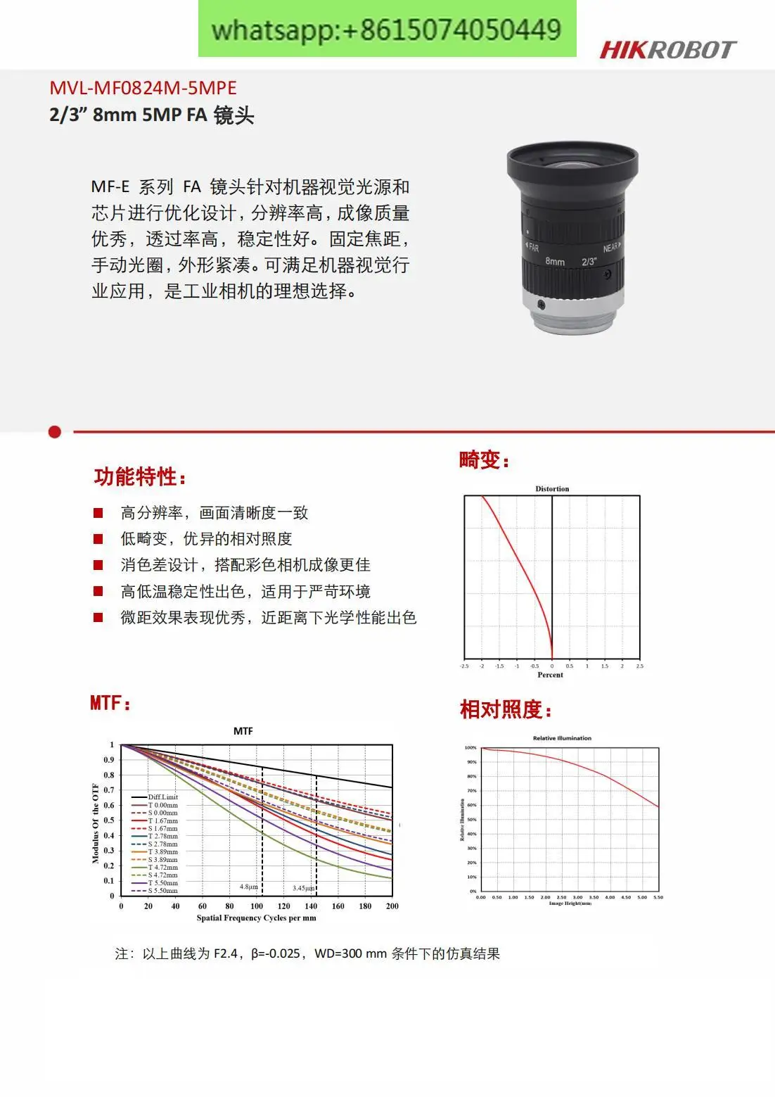 MVL-MF 0824 M-5 MPE 5 million 2/3 inch fixed-focus 8mm C-port industrial lens