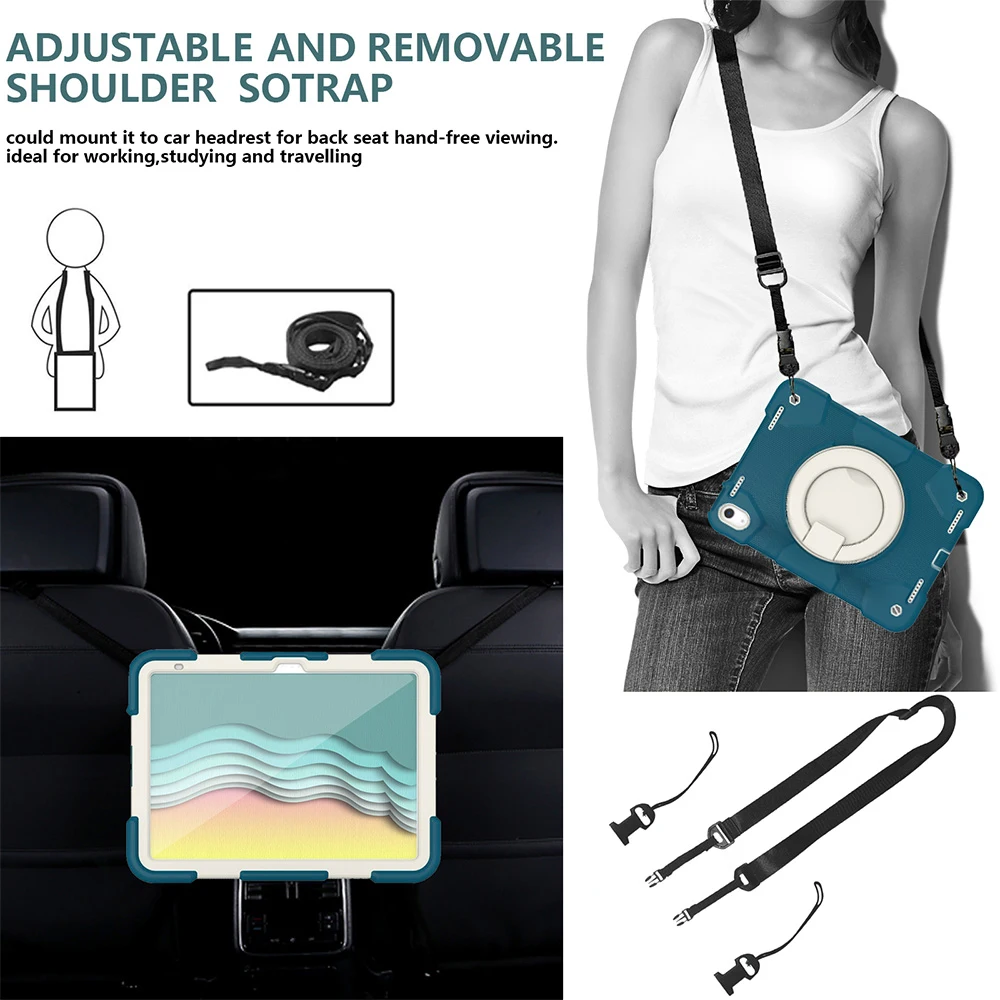 Full Body Shockproof Case For Apple iPad 2021 2020 Air 11 2024 2025 10th 11th Gen With Shoulder Strap Rugged Protective Cover