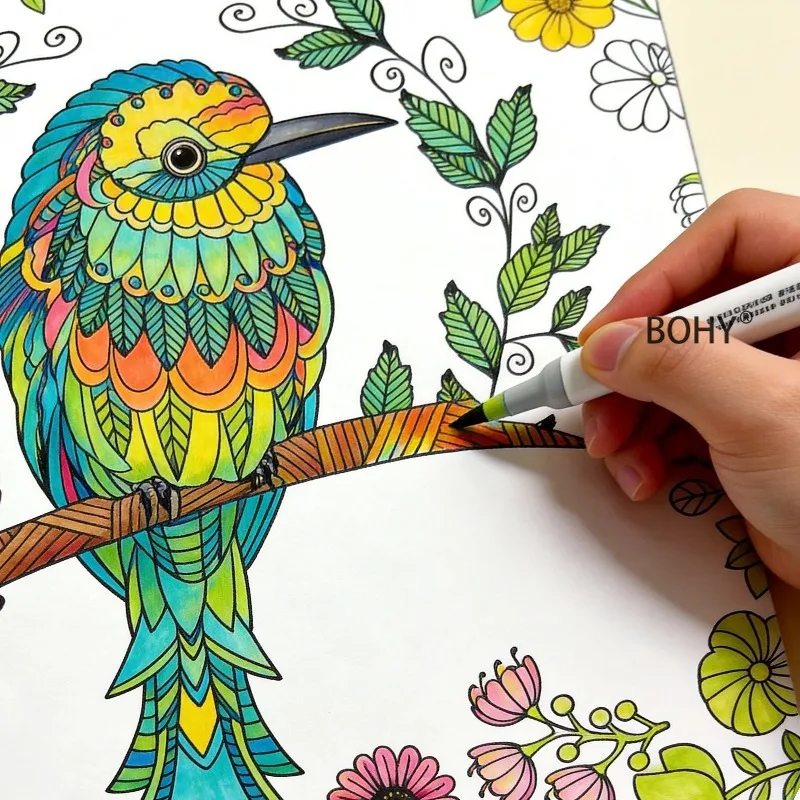 A Coloring Drawing Book for Adult, Featuring Peacock/ Tits/roosters/cows/healing Mandala Flowers and Other Line Drawing Patterns