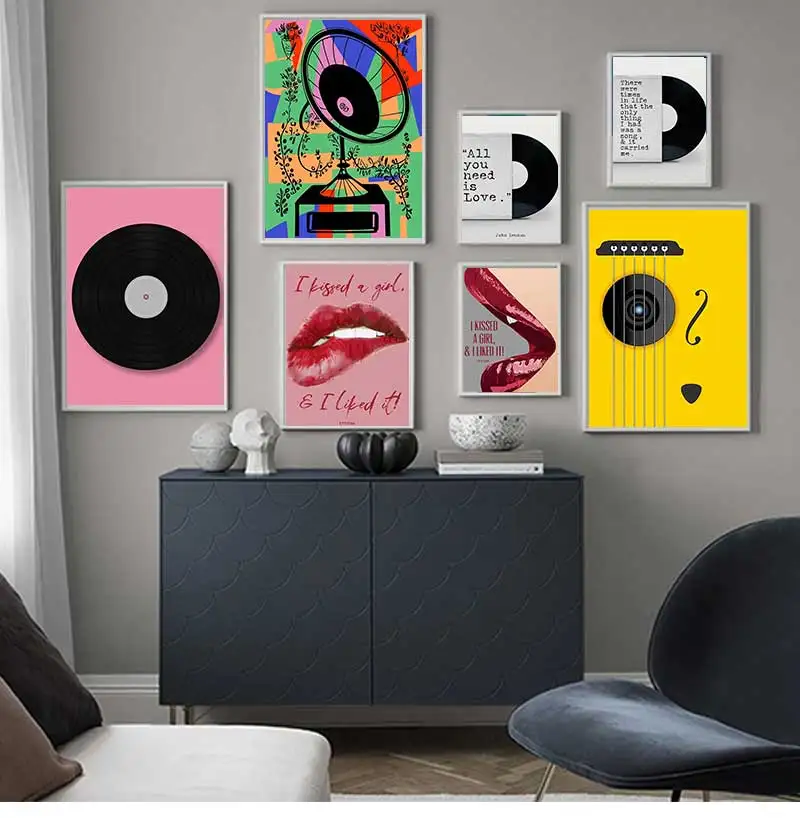 Vintage Music Vinyl Record Poster Wall Art Guitar Chords Photo Headphone Lyrics Canvas Painting Prints Music Studio Decor