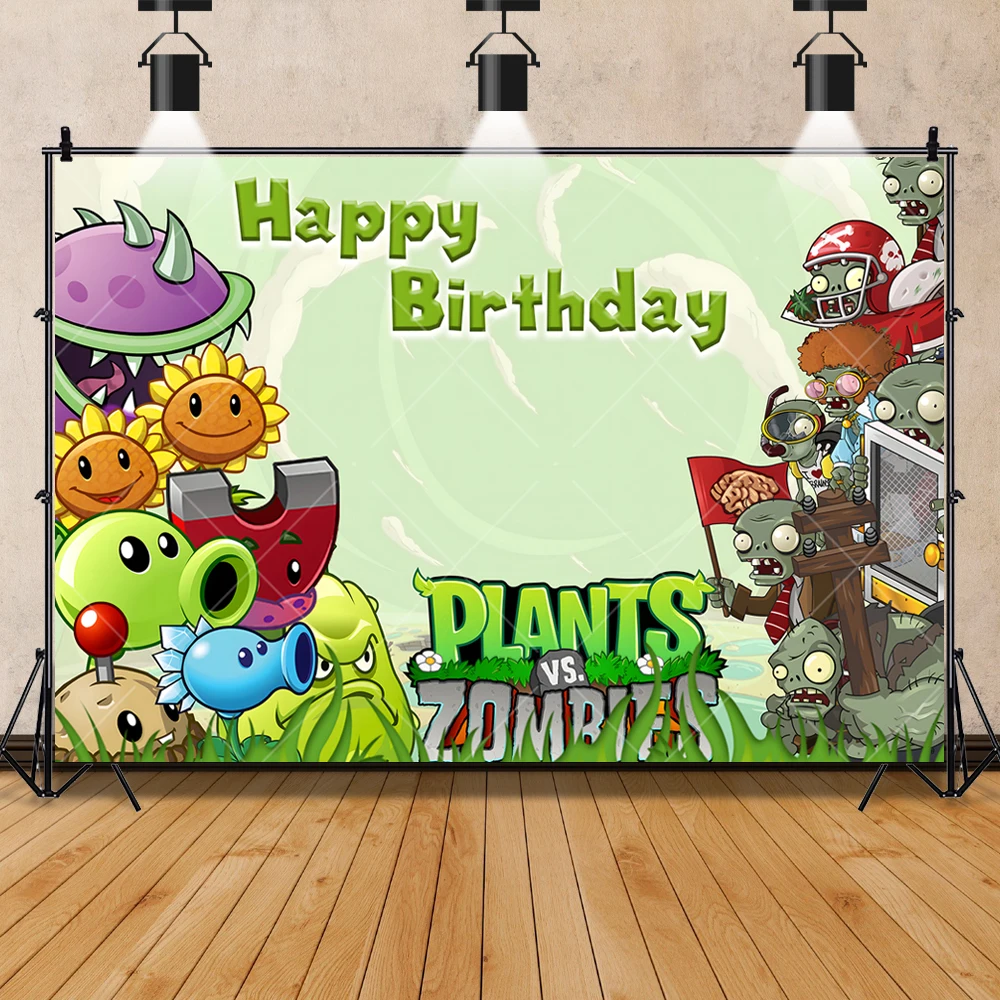 Plants vs. Zombies Sunflower Pea Shooter Game Child Birthday Party Backdrop Custom Boys Baby Room Decor Photography Background