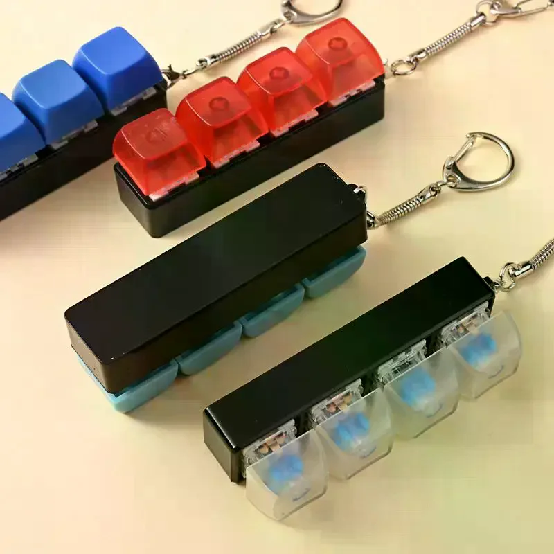 4 Keys Button Keycap Stress Relief Adult Fidget Toy Keychain 4 Keys Keyboard Fidget Gadgets Toys DIY Keyboard Keychain Toys