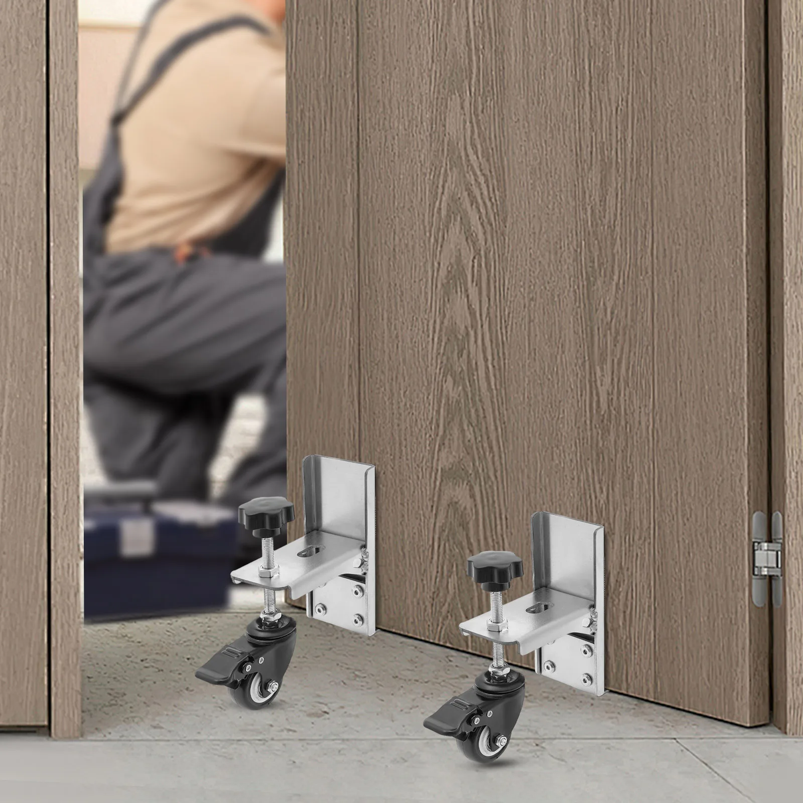 ﻿   (Vendita di liquidazione! )Strumento per l'installazione della porta con 360 °   Strumento di installazione ruote per porte Supporto jack regolabile in acciaio inossidabile